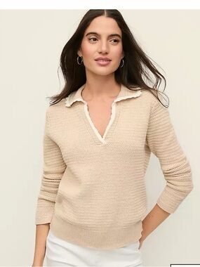 Ann Taylor Cream Knit V-Neck Collar Sweater, size S, NWT